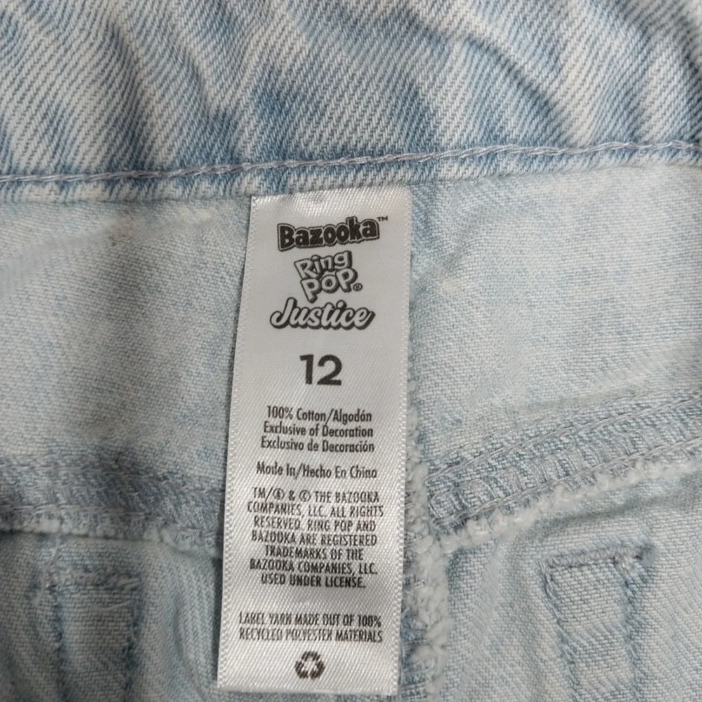 Justice Baggy Jeans Girls Bazooka Ring Pop Graphic Light Wash 12 Blue Y2K